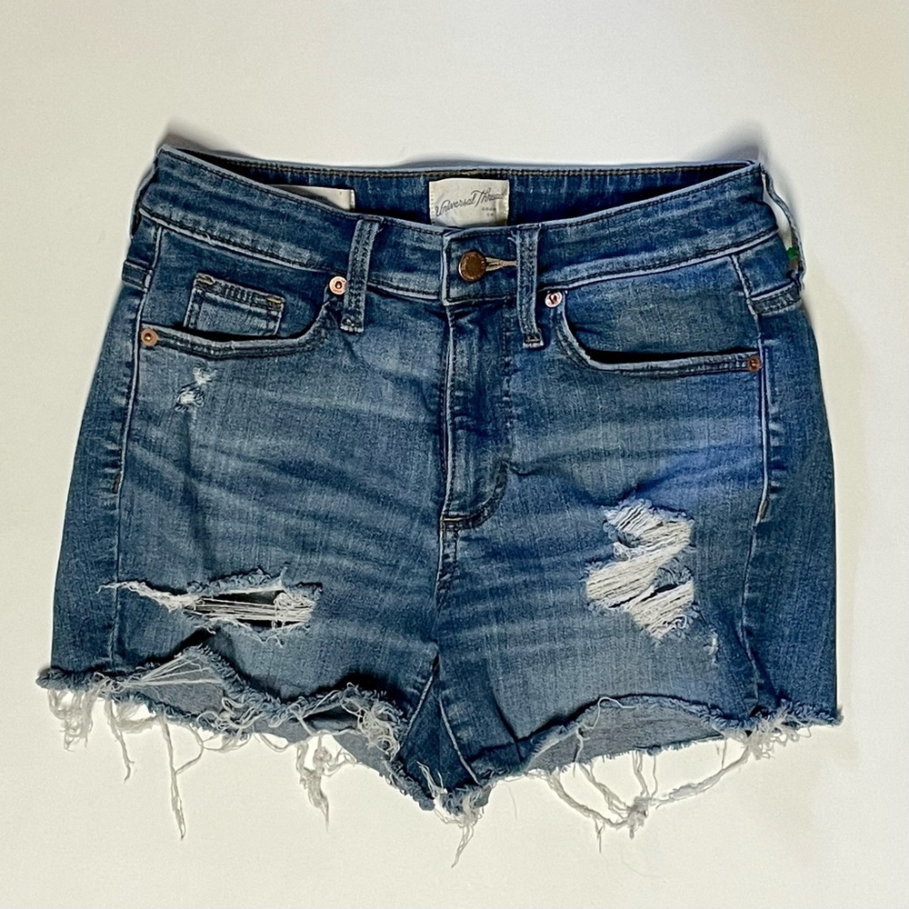 Universal Thread Jean Shorts Sz 0/25 Womens High Rise Midi Cut-Off Blue Denim